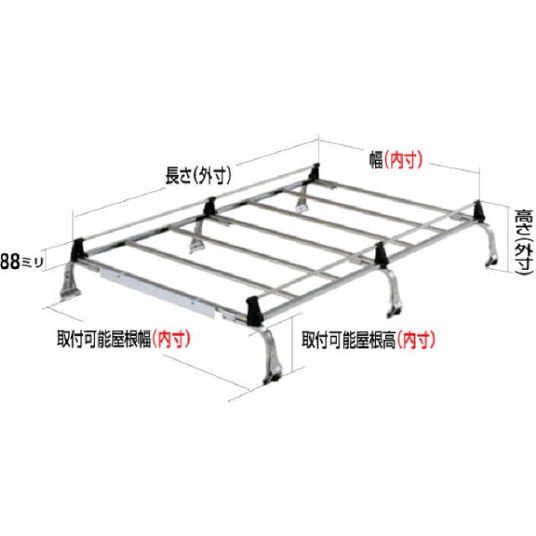 ルーフキャリア 重量物用 SEシリーズ(6本脚、雨ドイ挟み込みタイプ)