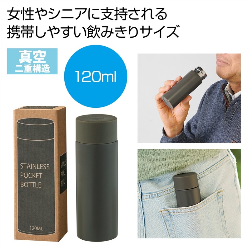 真空ステンレスサーマルポケットボトル120ml(グレー)