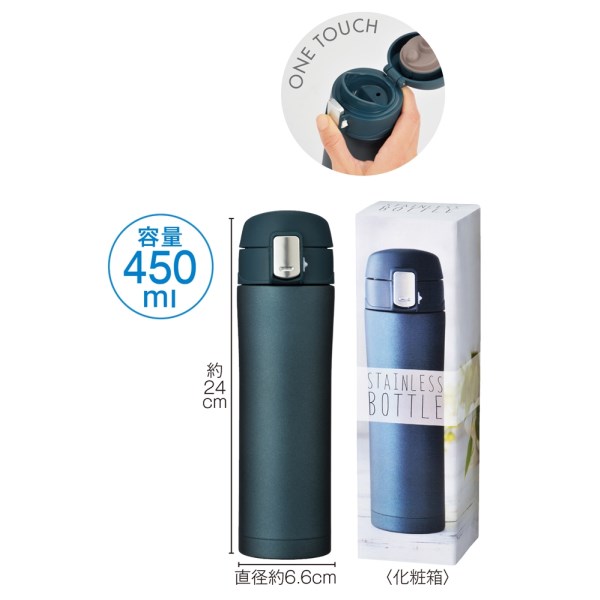 ワンプッシュ真空ステンレスボトル450ml(ネイビー)