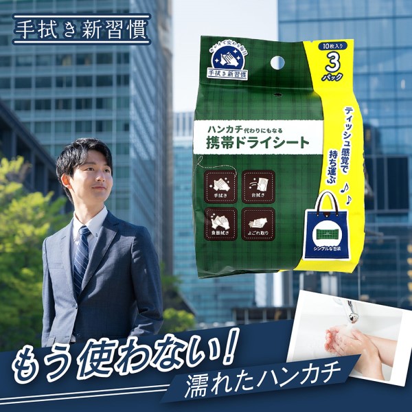 ハンカチ代わりにもなる携帯ドライシート 30枚入(10枚入×3パック)
