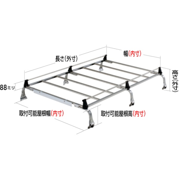 ルーフキャリア 重量物用 SEシリーズ(6本脚、雨ドイ挟み込みタイプ)